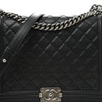 Calfskin Double Stitch Large Boy Flap Black