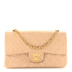 Lambskin Quilted Small Double Flap Beige