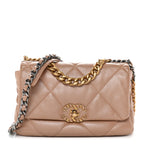 Shiny Lambskin Quilted Medium Chanel 19 Flap Beige