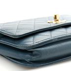 Lambskin Quilted Trendy CC Wallet On Chain WOC Blue