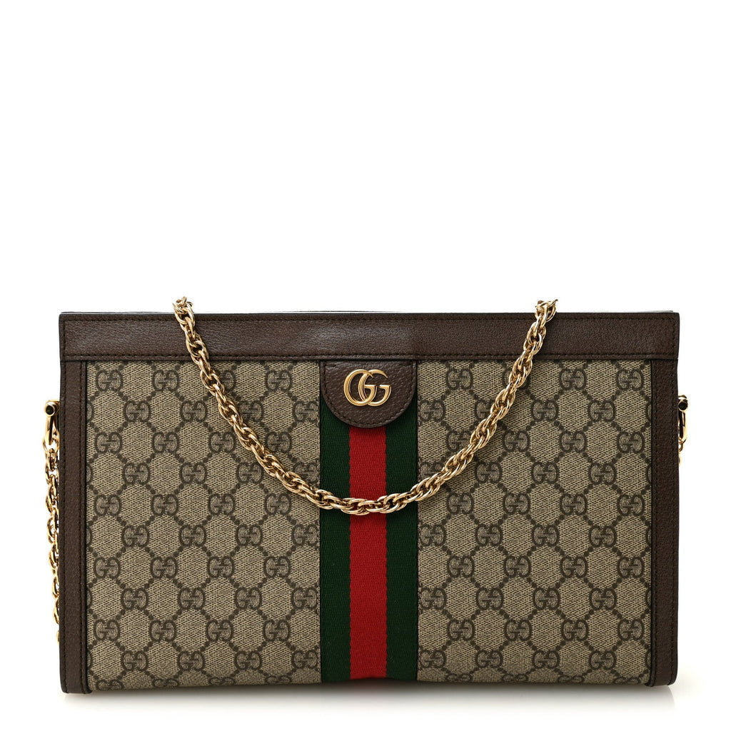 GG Supreme Monogram Web Medium Ophidia Chain Shoulder Bag Brown