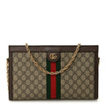 GG Supreme Monogram Web Medium Ophidia Chain Shoulder Bag Brown