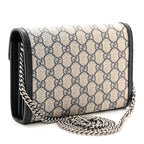 GG Supreme Monogram Textured Dollar Calfskin Mini Dionysus Chain Wallet Beige Blue