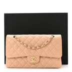 Caviar Quilted Medium Double Flap Beige