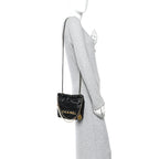 Shiny Crumpled Calfskin Quilted Pearl Mini Chanel 22 Black