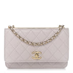 Lambskin Quilted Trendy CC Wallet On Chain WOC Lilac