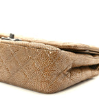 Crinkled Patent Quilted Medium Double Flap Beige