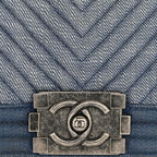 Denim Chevron Quilted Medium Boy Flap Blue