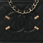 Caviar Quilted CC Filigree Vanity Clutch With Chain Black