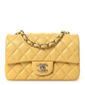 Lambskin Quilted Mini Rectangular Flap Yellow