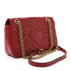 Calfskin Matelasse Small GG Marmont Shoulder Bag Hibiscus Red