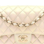 Iridescent Lambskin Quilted Medium Double Flap Ivory