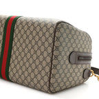 GG Supreme Monogram Textured Dollar Calfskin Web Medium Savoy Duffle Bag Beige Dark Brown