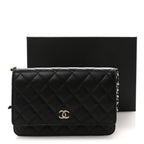 Lambskin Quilted Pearl Wallet On Chain WOC Black