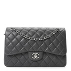 Lambskin Quilted Jumbo Double Flap Dark Grey