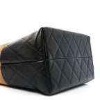 Suede Shiny Lambskin Quilted Large Shopping Bag Beige Black