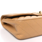 Caviar Quilted Medium Double Flap Beige