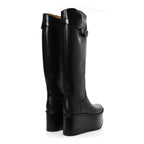 Calfskin Wedge Riding Boots 38 Black
