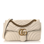 Calfskin Matelasse Small GG Marmont Shoulder Bag White