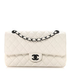 Crumpled Calfskin Quilted Medium Double Flap White