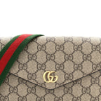GG Supreme Monogram Textured Dollar Calfskin Web Mini Ophidia Envelope Shoulder Bag Beige Ebony