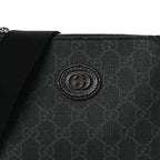 GG Supreme Monogram Azalea Calfskin Small Retro Interlocking G Wristlet Messenger Bag Black