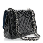 Patent Quilted Jumbo Double Flap Dark Blue