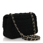 Tweed Quilted Mini Rectangular Flap Black