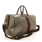 GG Supreme Monogram Textured Dollar Calfskin Web Medium Ophidia Carry-On Duffle Bag Beige Ebony New Acero