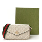 GG Supreme Monogram Textured Dollar Calfskin Web Mini Ophidia Envelope Shoulder Bag Beige Mystic White Oatmeal