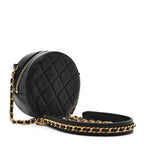 Goatskin Quilted Chanel 19 Round Clutch With Chain Black