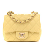 Lambskin Quilted Mini Square Flap Light Yellow