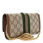 GG Supreme Monogram Azalea Calfskin Web Jackie 1961 Chain Wallet Beige Ebony Brown Sugar