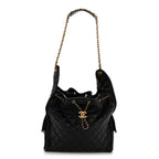 Shiny Crumpled Calfskin Quilted Medium Chanel 25 Handbag Black