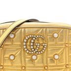 Metallic Calfskin Matelasse Studded Small Pearly GG Marmont Chain Shoulder Bag Gold