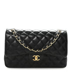 Lambskin Quilted Jumbo Double Flap  Black