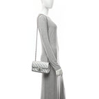 Metallic Lambskin Quilted Mini Rectangular Flap Silver