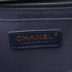 Denim Quilted XXL Travel Flap Bag Dark Blue Orange
