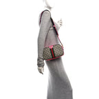 GG Supreme Monogram Textured Dollar Calfskin Web Ophidia Small Crossbody Bag Beige Ebony Fuchsia