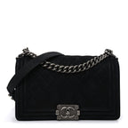 Bullskin Suede Caviar Quilted Medium Boy Flap Black