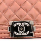 Metallic Patent Calfskin Quilted Medium Boy Flap Light Pink