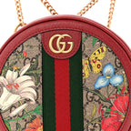 GG Supreme Monogram Web Flora Mini Ophidia Round Backpack Red