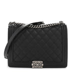 Calfskin Embossed Stitch Large Boy Flap Black