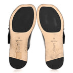 Calfskin Petal Belt Flat Sandal 36 Black