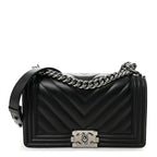 Lambskin Chevron Quilted Medium Boy Flap Black