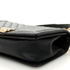 Caviar Chevron Quilted Medium Boy Flap Black