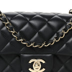 Lambskin Quilted Mini Rectangular Flap Black