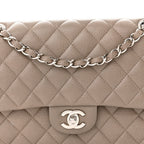 Caviar Quilted Medium Double Flap Taupe