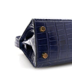 Shiny Alligator Mini Kelly Sellier 20 Bleu Roi