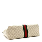 GG Supreme Monogram Textured Dollar Calfskin Web Medium Ophidia Shopping Tote Beige Mystic White Oatmeal